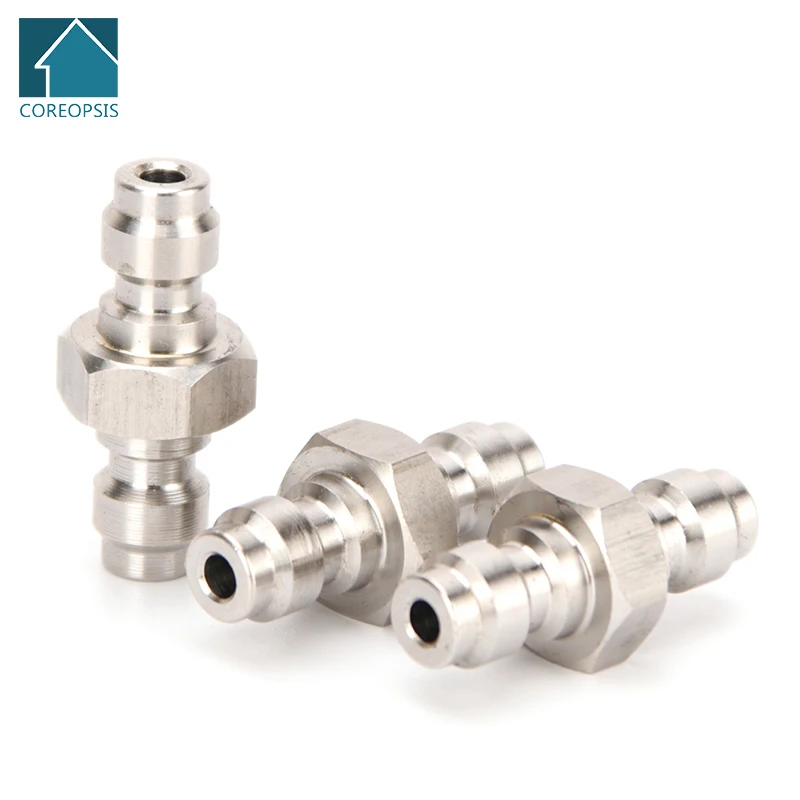 3pcs Stainless Steel Quick Connect Couplings Double End Plug 8mm Fill Head Pneumatic Quick Coupling Air Filling Socket