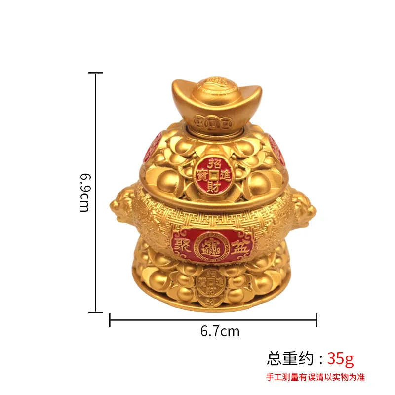 Lion Ear Fortune Abundance Ornament, Gathering Qi And Wealth Treasure Basin With Gold Ingot Lid, Gift For Business Opening