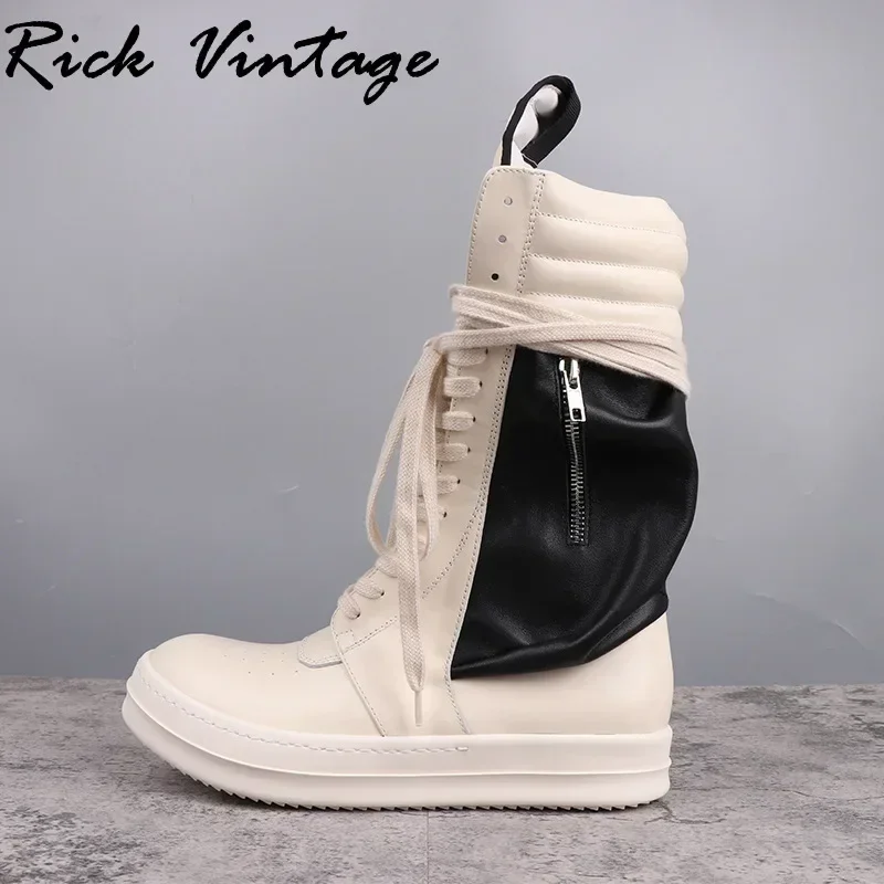 Rick Vintage High Top Boots Men‘s Motorcycle Boots Top Quality Real Leather Brand Zipper Long Boots Women Pocket Calf Boots