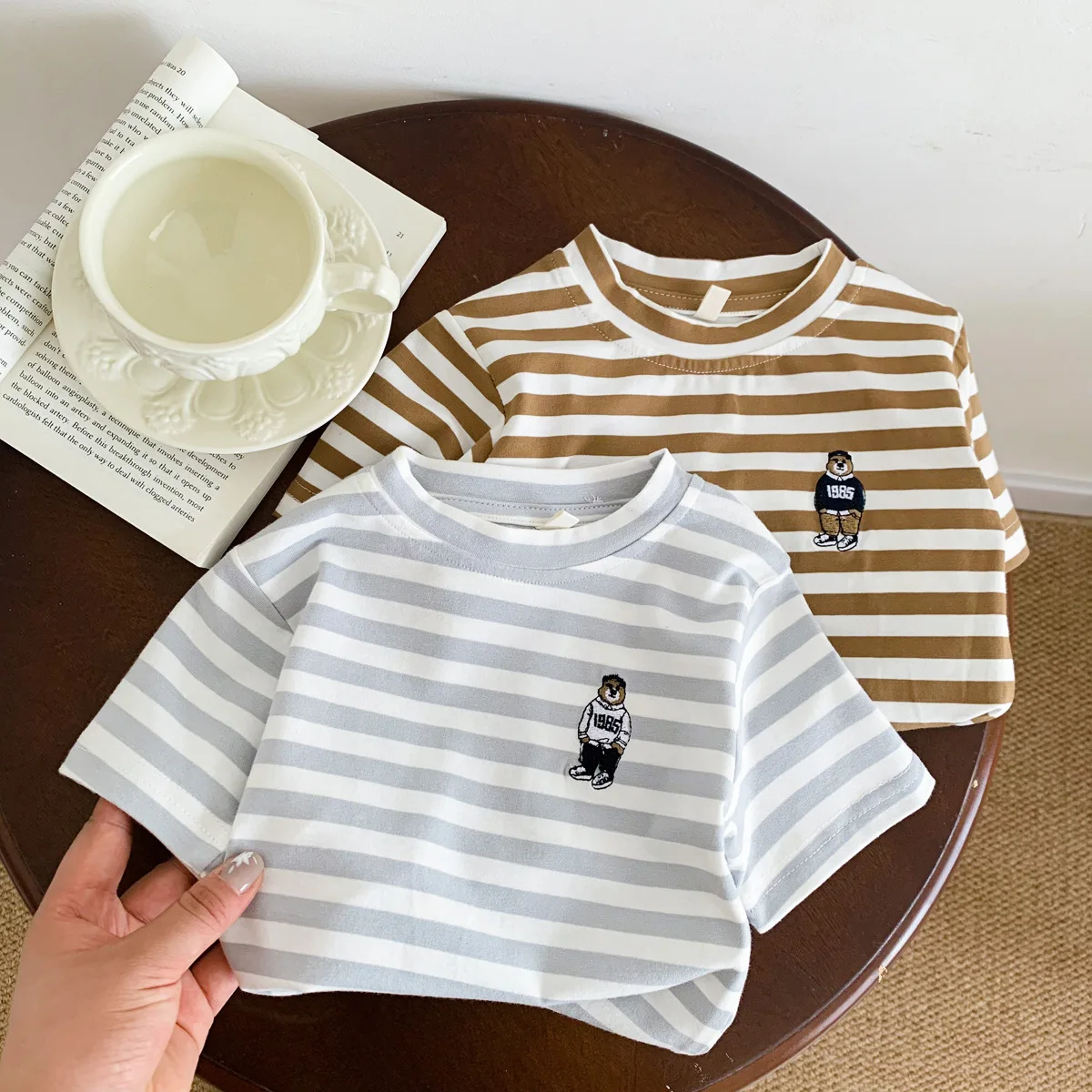 

2023 Summer New Children Short Sleeve T Shirts Cotton Boys Girl Striped T Shirt Baby Casual Cartoon T Shirt Kids Tee Clothes