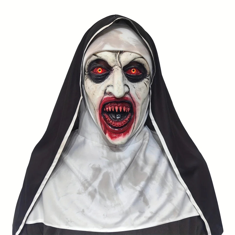 Latex Realistic Horror Zombie Mask With Hat,Halloween Nun Latex Head Mask,Perfect For Costume Parties,Cosplay Gothic Style Mask