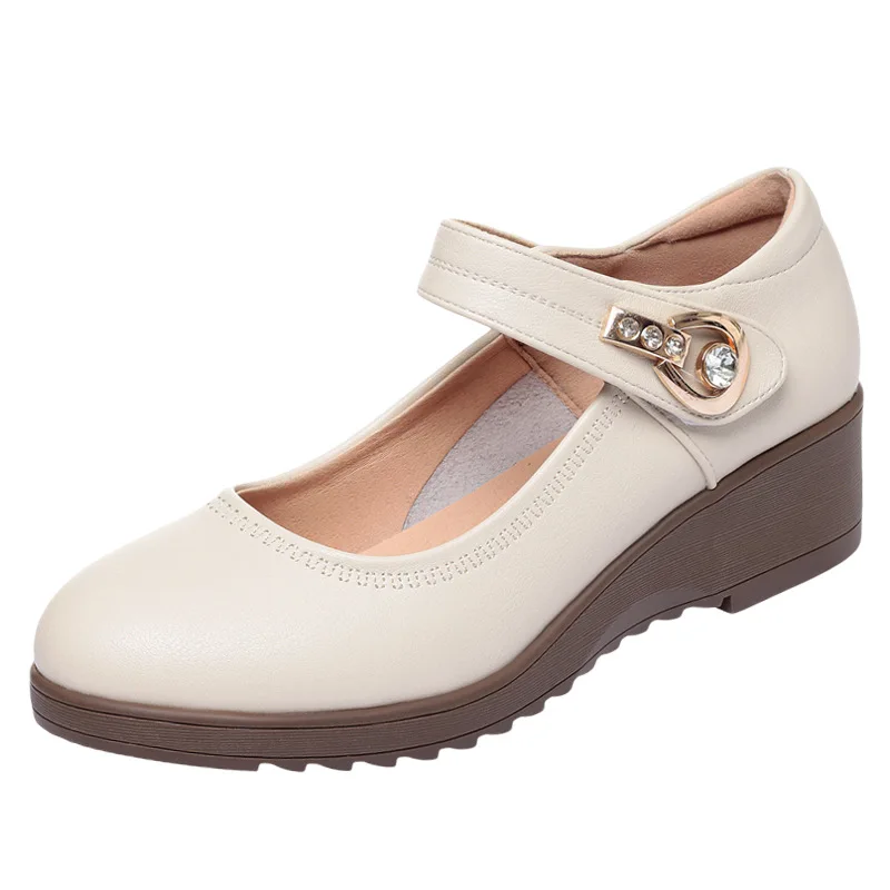 4.5cm All Match Daily Med Heel Flat Platform Wedges Shoes Women 2026 Spring Comfortable Soft Leather Mary Janes for Office Mom