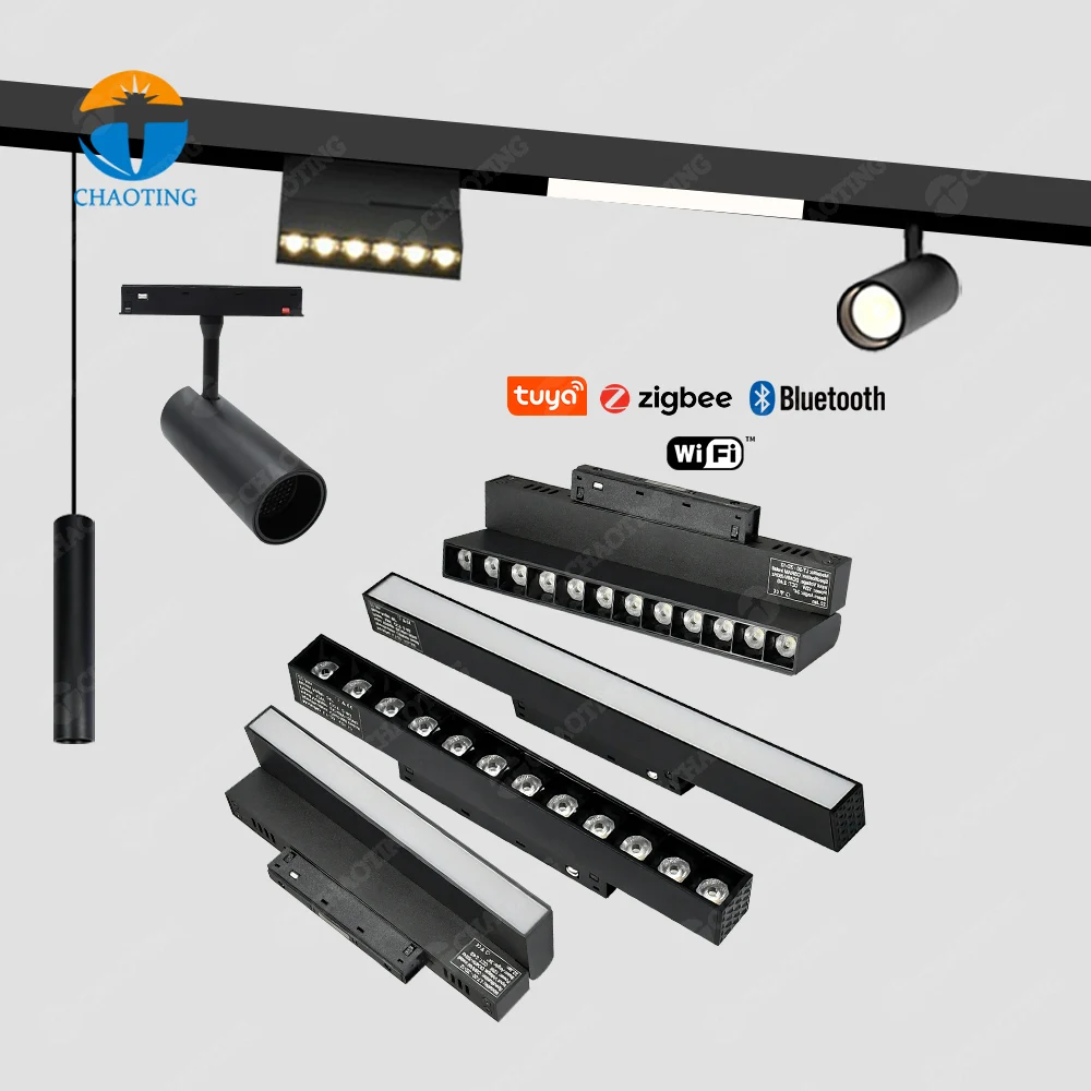 

0-10v Dali Triac Magnetic Track Light Rail CCT Dimmable Smart Tuya Zigbee Magnetic Linear Track Focus Spot Light System