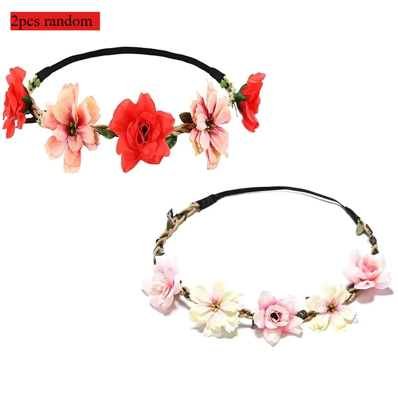2pcs New Colorful Elegant Floral Wreath Hairband With Simulated Flowers For Bridal Accessories Wedding Photography Travel Beach