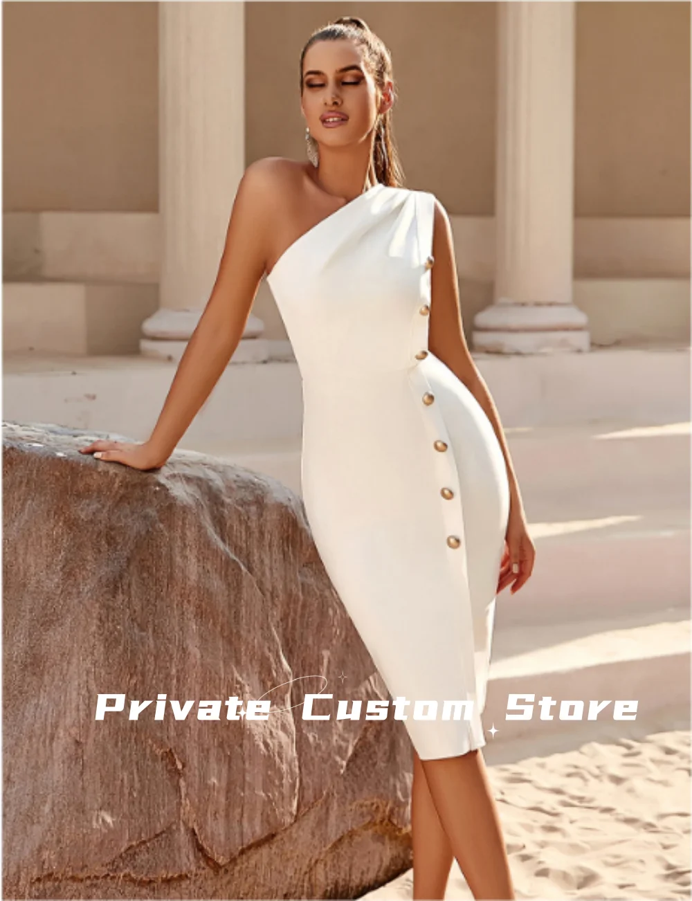 

2024 New Summer Fashion Dress For Women Bandage Sexy One Shoulder Button Sleeveless Celebrity Evening Party Club robes de soirée