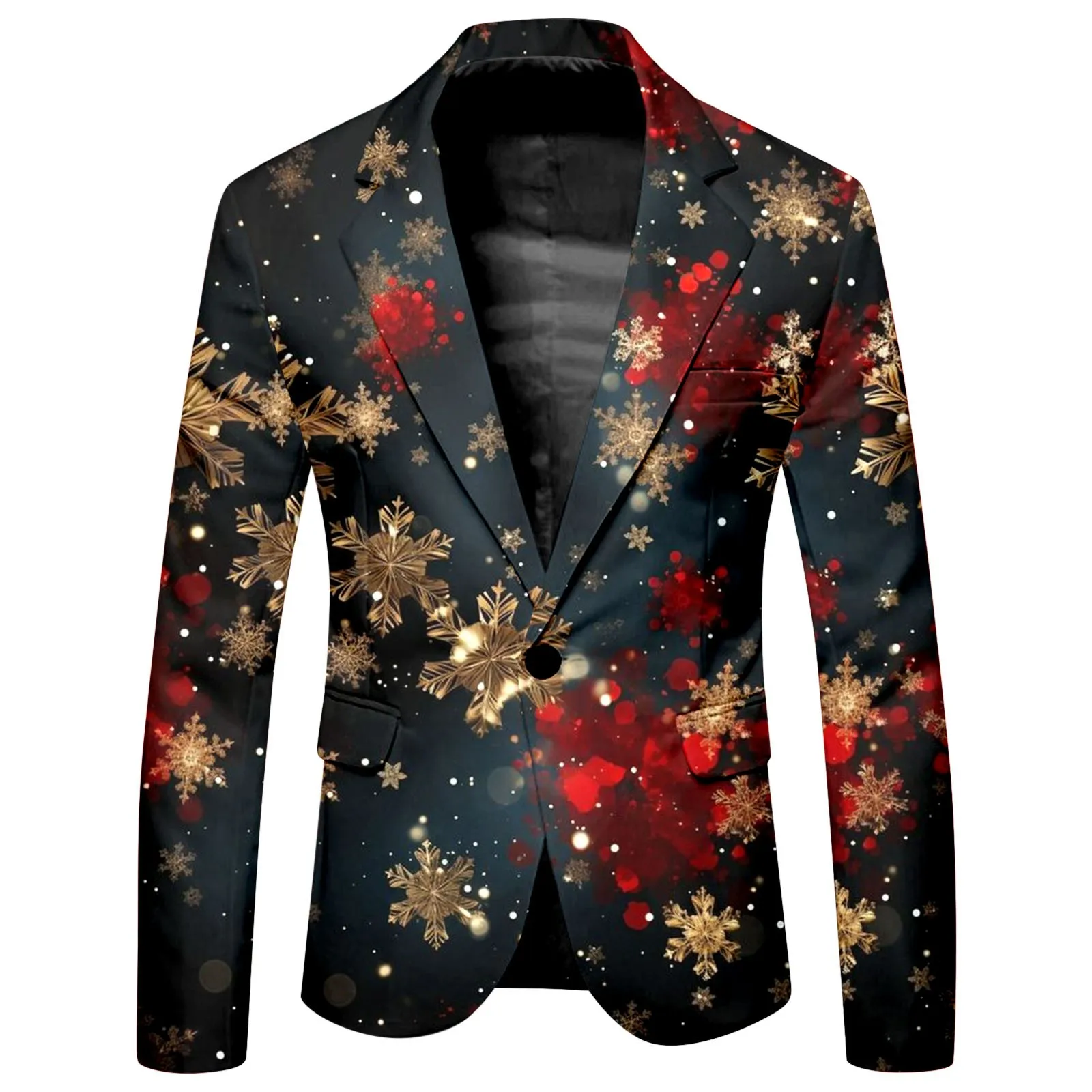 Casual Slim Fit Trendy Comfortable Business Two Piece Suits Christmas Snowflake Printed One Button Suit and Trousers Men