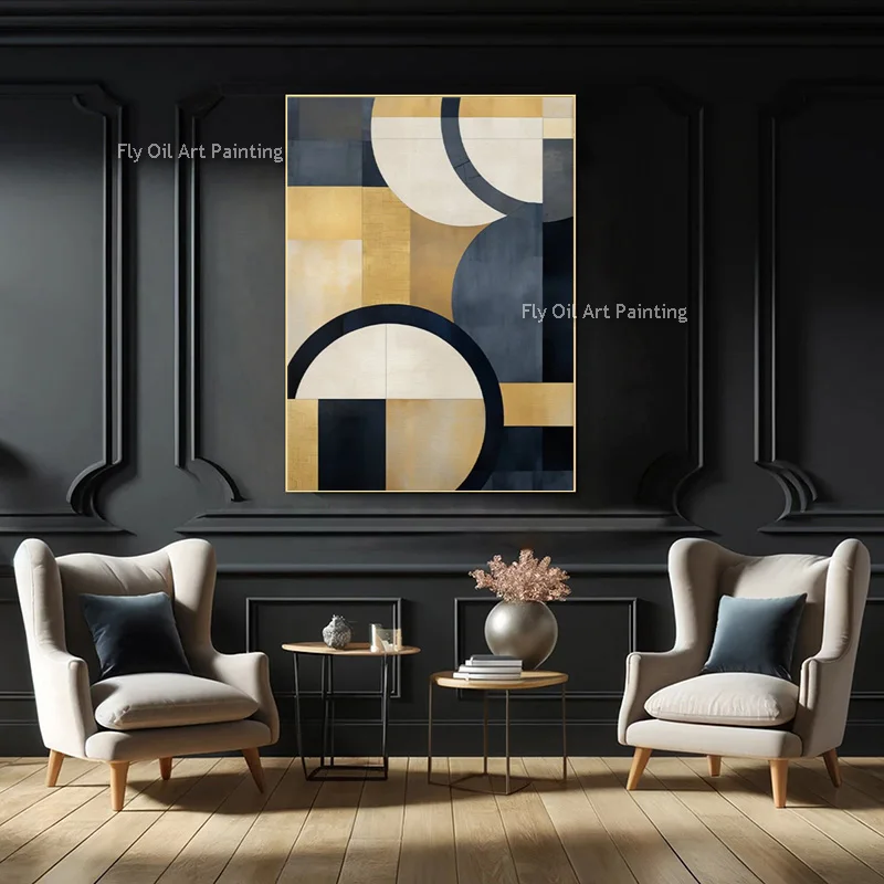 Hand Made Abstract Dark Blue And Yellow Home Wall Decor Items New Popular Simple Black Grey Canvas Men Oil Painting As Gifts