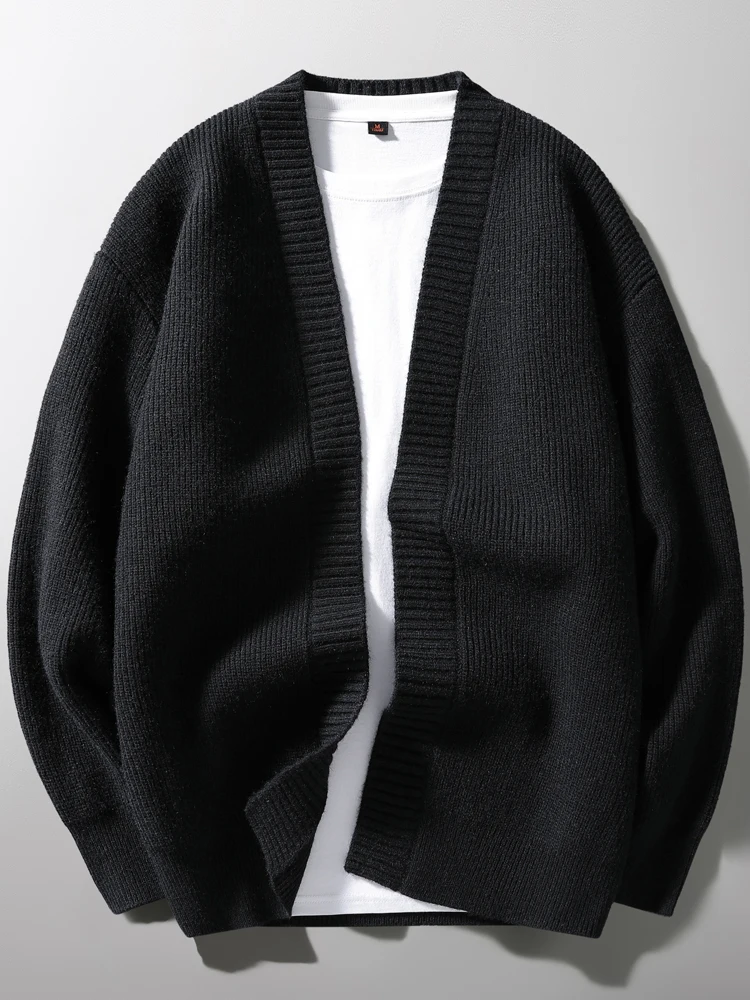 

Мужской повседневный кардиган свободного кроя в корейском стиле, с длинным рукавом, V-образным вырезом, вязаный, для весны и осени