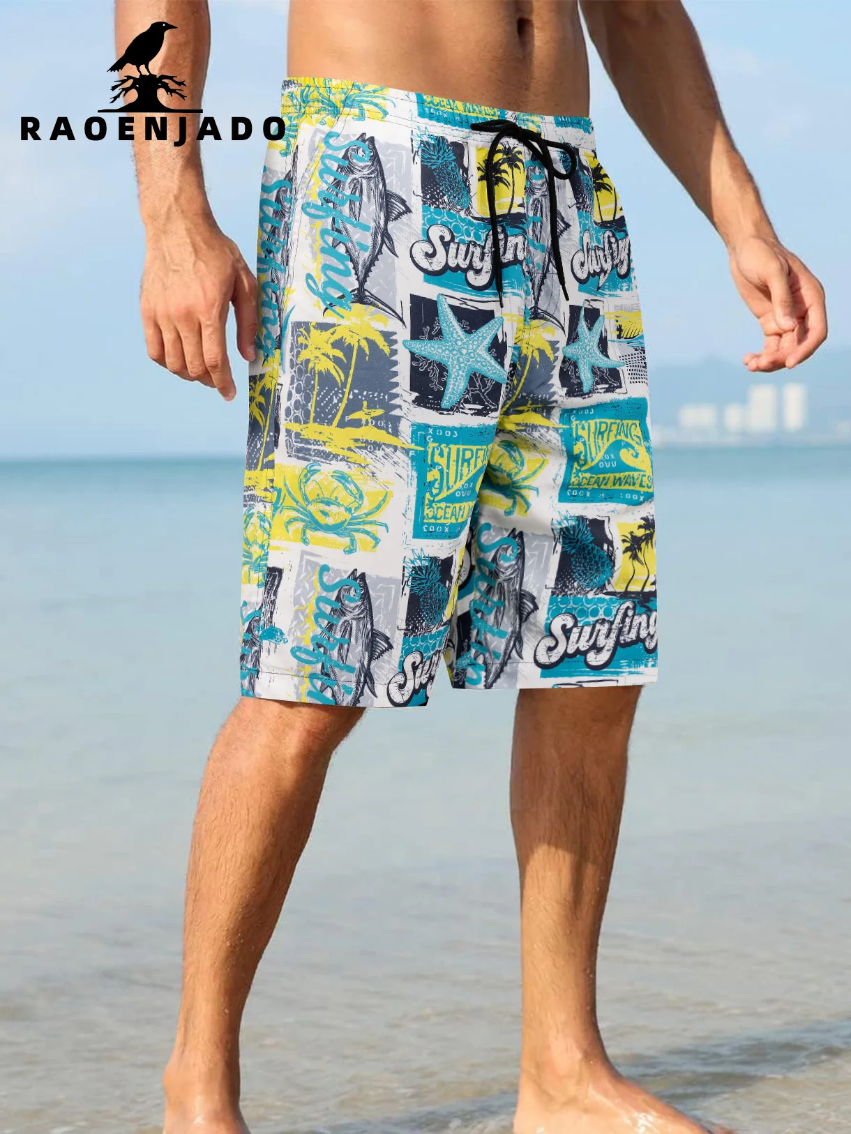 

Мужские пляжные шорты в гавайском стиле тики, легкие, дышащие, удобные, повседневные брюки на шнурке, шорты для плавания и бега