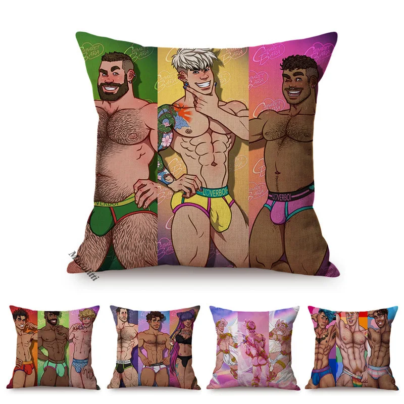 

Handsome Dude Cartoon Rainbow Gay Sexy Guy Hot Men Comics Art Home Decorative Sofa Throw Pillow Case Cotton Linen Cushion Cover