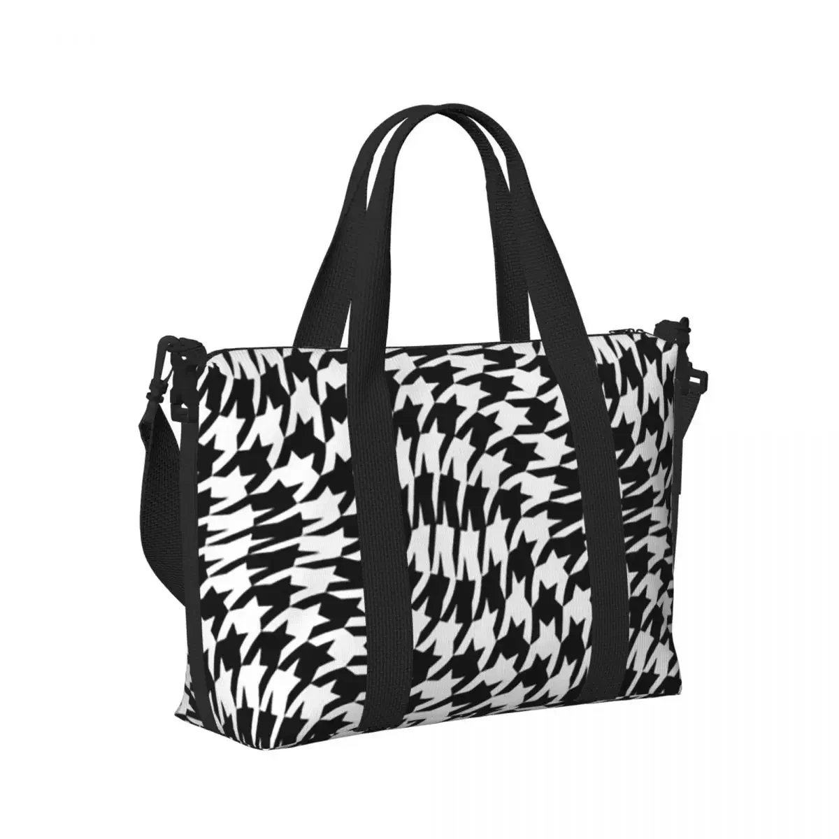 Houndstooth Checkered Dogstooth Geometric Beach Travel Bag Large Capacity Tote Bags for Yoga Women Shopping Duffle Shoulder Bag
