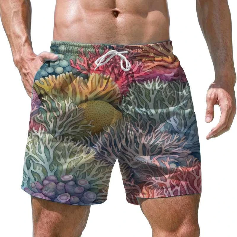 Seabed Board Graphic Shorts Pants Men Summer Hawaii Beach Shorts 3D Printing Coral Pattern Cool Swimsuit Gym Surf Swim Trunks