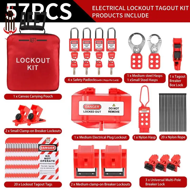 

AEF7-комплекты для выхода бирки, электрические комплекты для блокировки 57 с застежками выключателя, блокировка вилки навесного замка для комплекта OSHA-Loto