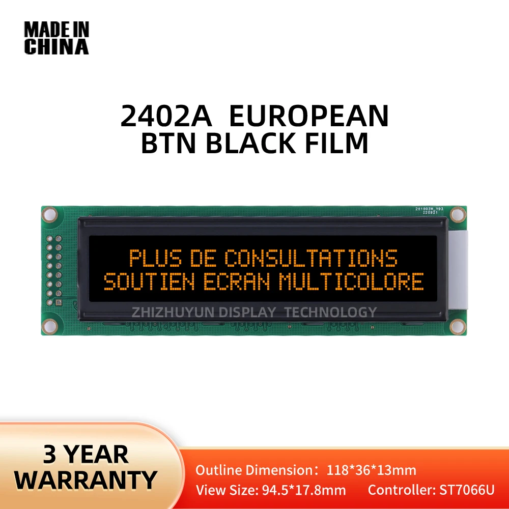 Fornitura stabile di LCD2402A schermo a caratteri europei 24 x2 LCM 24*2 modulo a matrice di punti BTN pellicola nera lettere arancioni