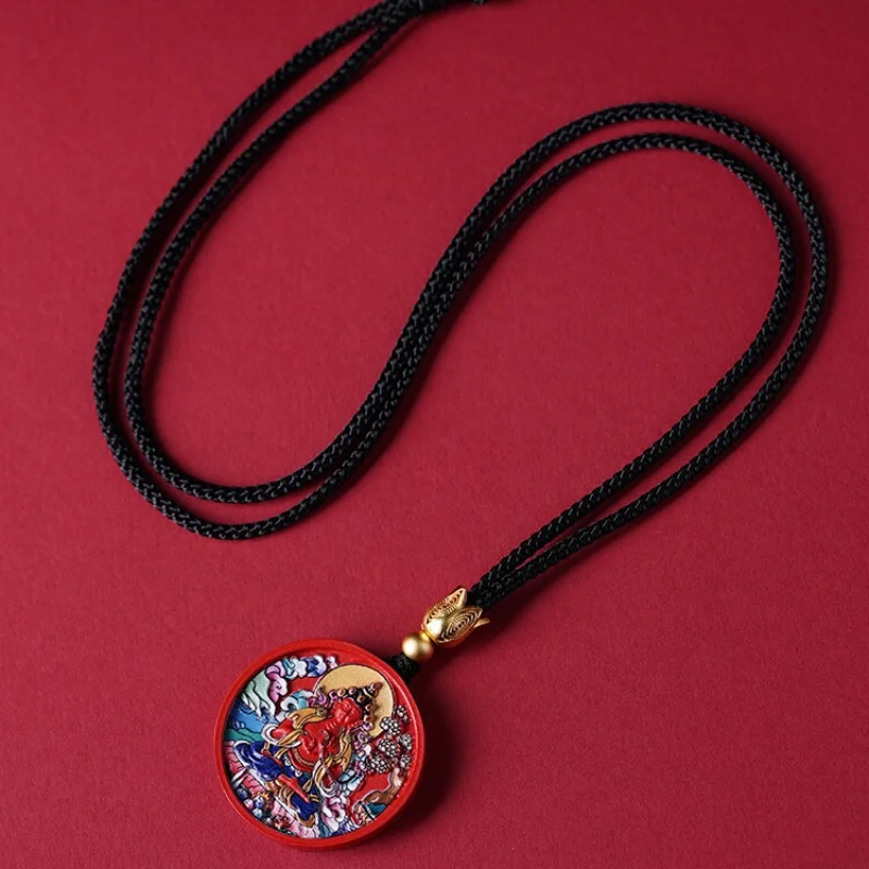 Pendentif Saint Patron du Bouddha Natal Thangka, Cinabre Peint