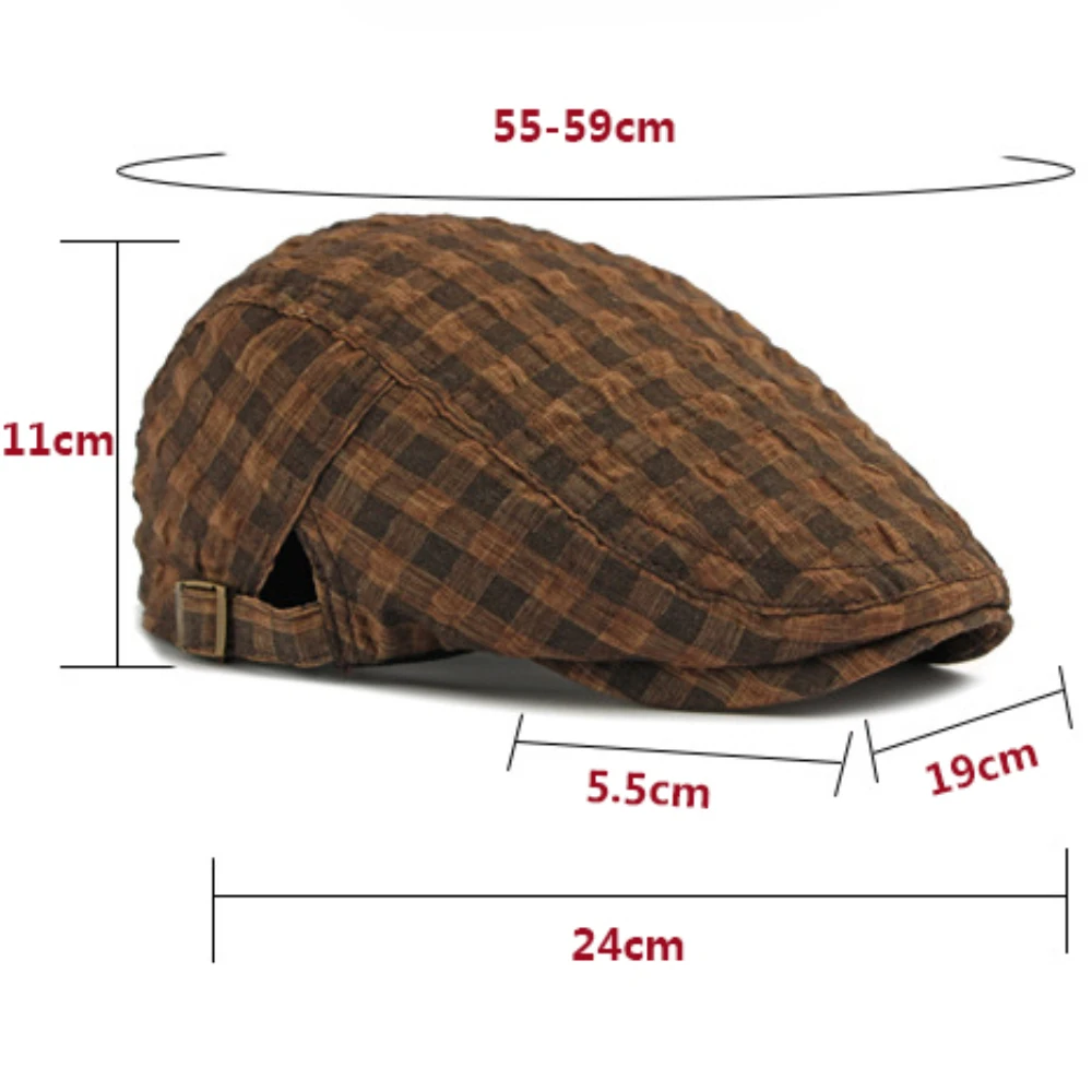 HT5093 Baskenmützen Frühling Sommer Atmungsaktive Sonnenkappe für Männer und Frauen Künstler-Malermütze Verstellbare Ivy Flat Cap Unisex Karierte Baskenmütze – Detail 1