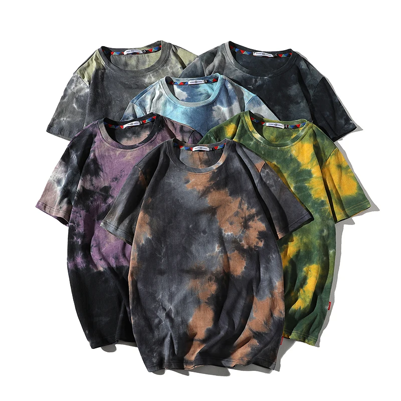 Men 2024 Summer New Hot Hip Hop Streetwear Fashion T-Shirts Tops Tees Men Casual Tie-Dye O-Neck Brand Short Sleeve T-Shirts Men