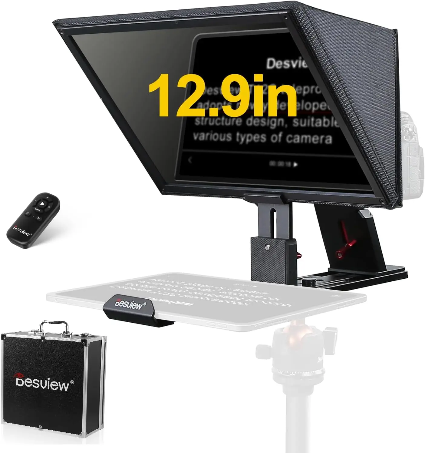 12.9-Inch Metal Teleprompter Featuring Beam Splitter Glass, Quick Setup, Includes Carrying Case, Compatible with Camera and iPad, Perfect for YouTube, Live Streaming, Podcasters, and Content Creators