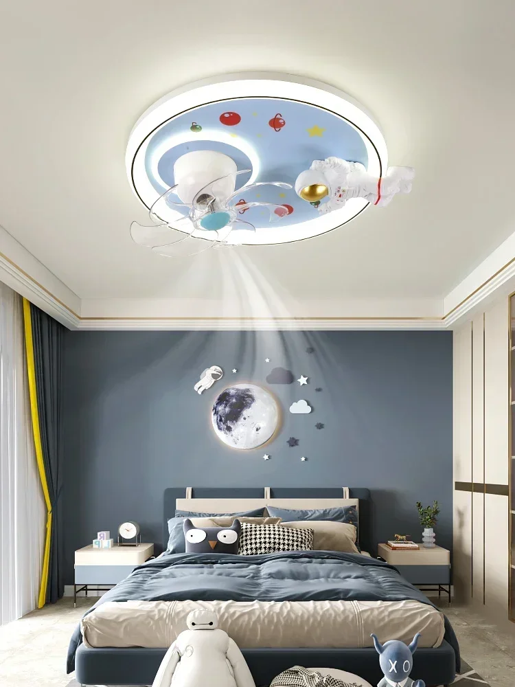 Children's room fan minimalist modern cartoon creative astronaut eye protection light rainbow unicorn bedroom ceiling light 220V