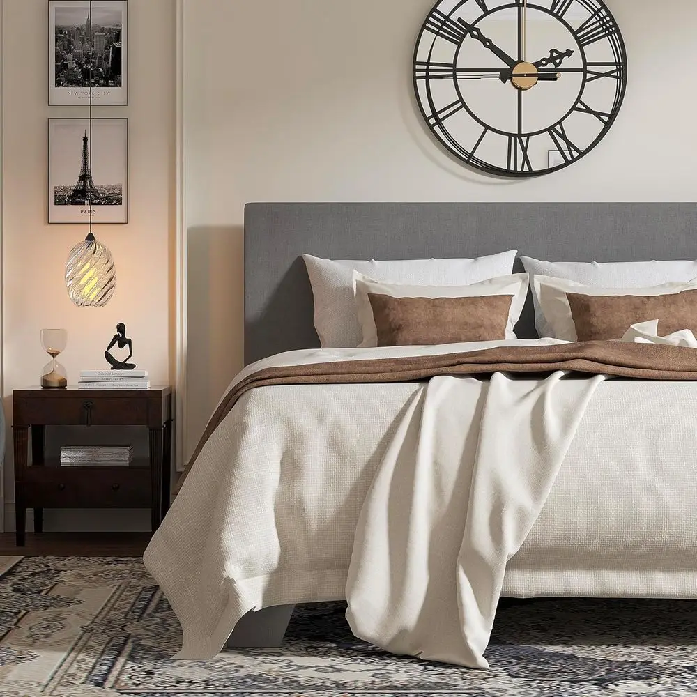 

Upholstered Platform Bed with Adjustable Base, Wooden Slats, No Box Spring, Easy Assembly, Light Grey