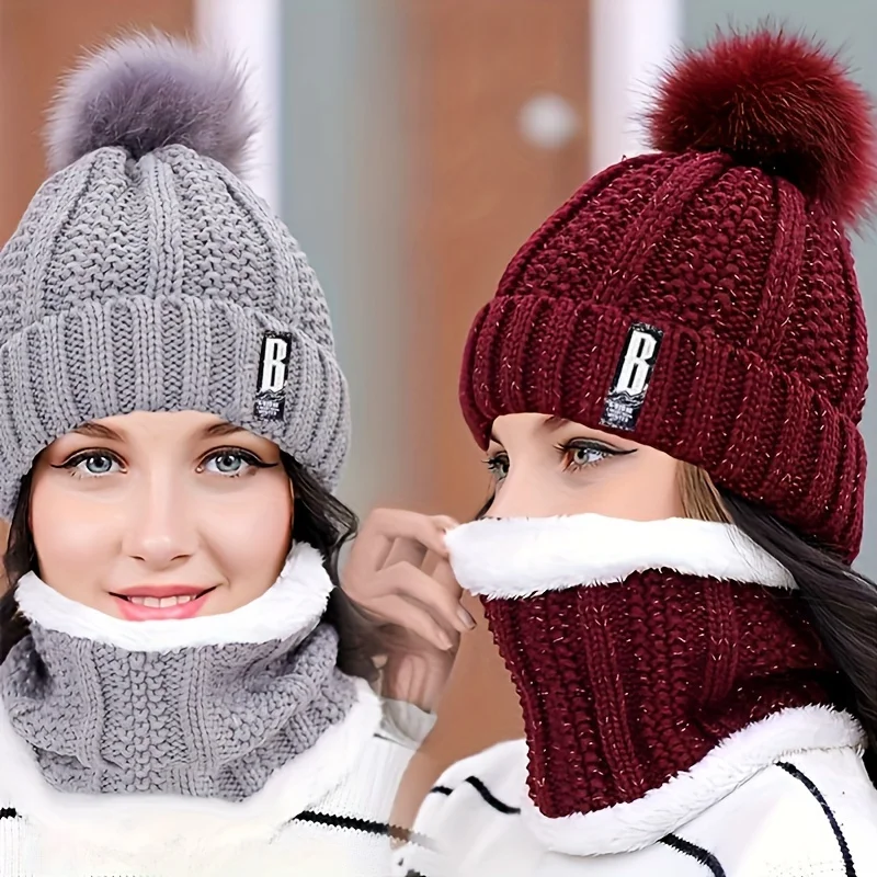 2 pièces hiver chaud coupe-vent épais peluche coupe-vent chaud chapeau décontracté avec écharpe
