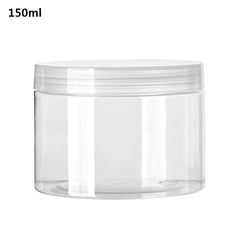 12 Uds. Tarro y tapas de plástico transparente de 50/100/150/200/250ml, tarro de crema cosmética para el cuidado de la piel, juego de viaje, botellas rellenables, tarros de almacenamiento