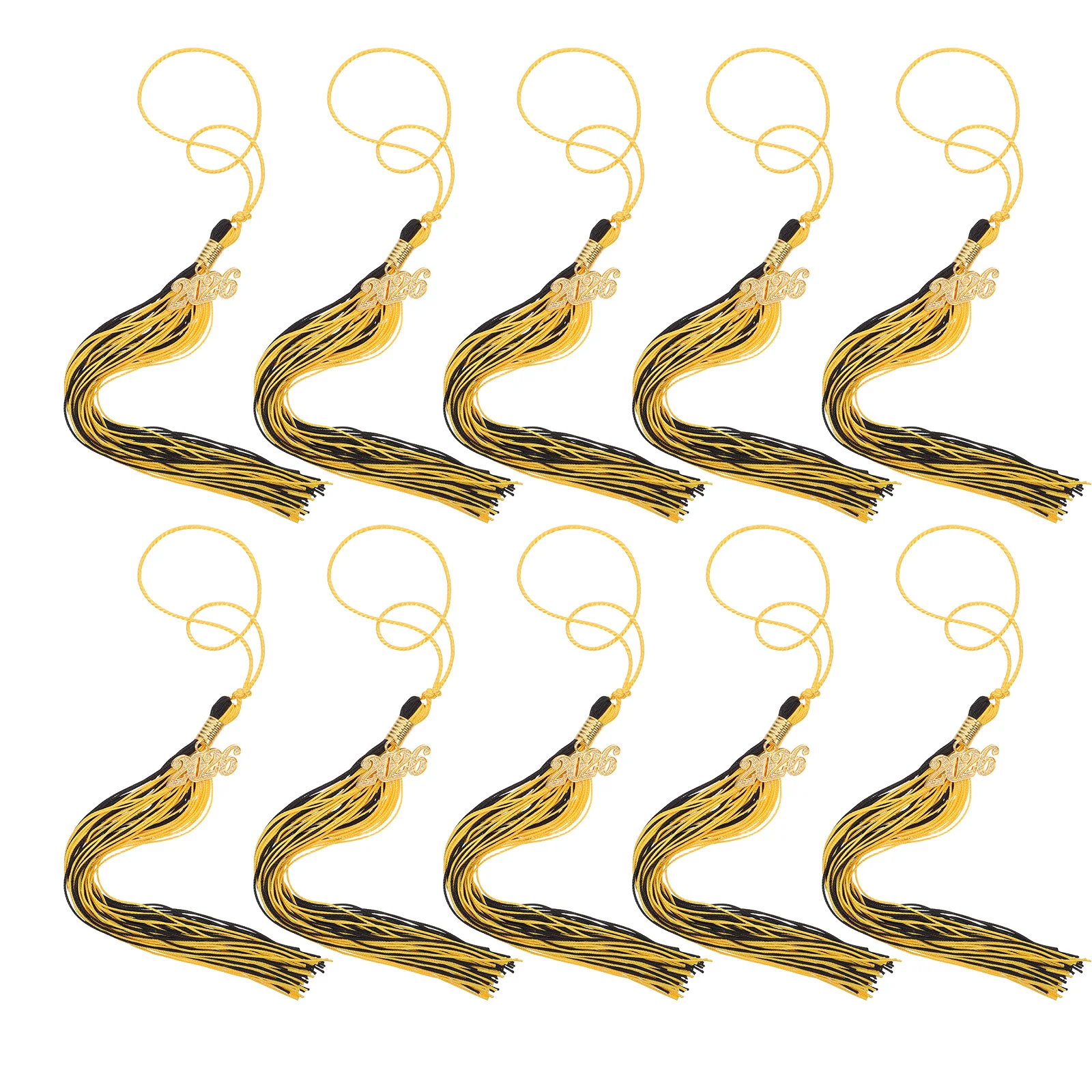 

10pcs Graduation Cap Tassel Ornaments Class Of 2026 Doctoral Hat Tassels Charms Academic Grad Accessories Golden Black Tassel