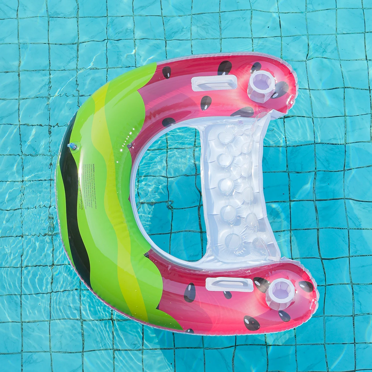 ที่นอนลอยน้ำเป่าลมแบบนั่ง 1 ชิ้น, เก้าอี้ลอยน้ำสำหรับสระว่ายน้ำพร้อมที่วางแก้วในตัว, ที่จับที่ทนทาน