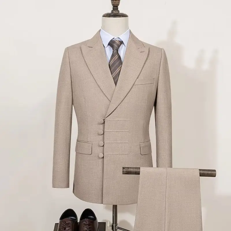 Suit (Blazer+Pants) Men's Linen Business Fashion Slim Gentleman 2 Piece Solid Color Wedding Travelling Beach Best Man Casual Set