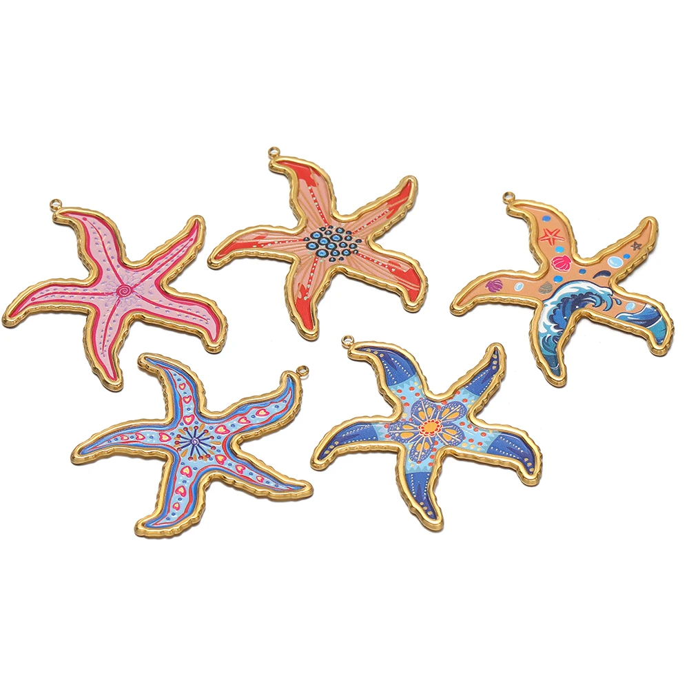 3 Stück Edelstahl-Emaille-Seestern-Anhänger für DIY-Kinder-Schmuck, Ohrringe, Halsketten-Charms, Armband-Bastelzubehör, Ozean-Serie – Detail 3