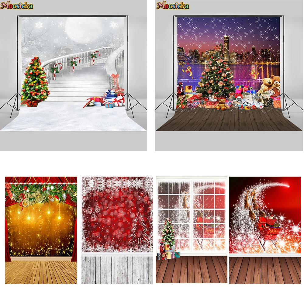 

Mocsicka 2023 Christmas Tree Gift Toy Cute Bear Baby Photo Background Photography Backdrop Xmas Photocall Photo Studio Banner