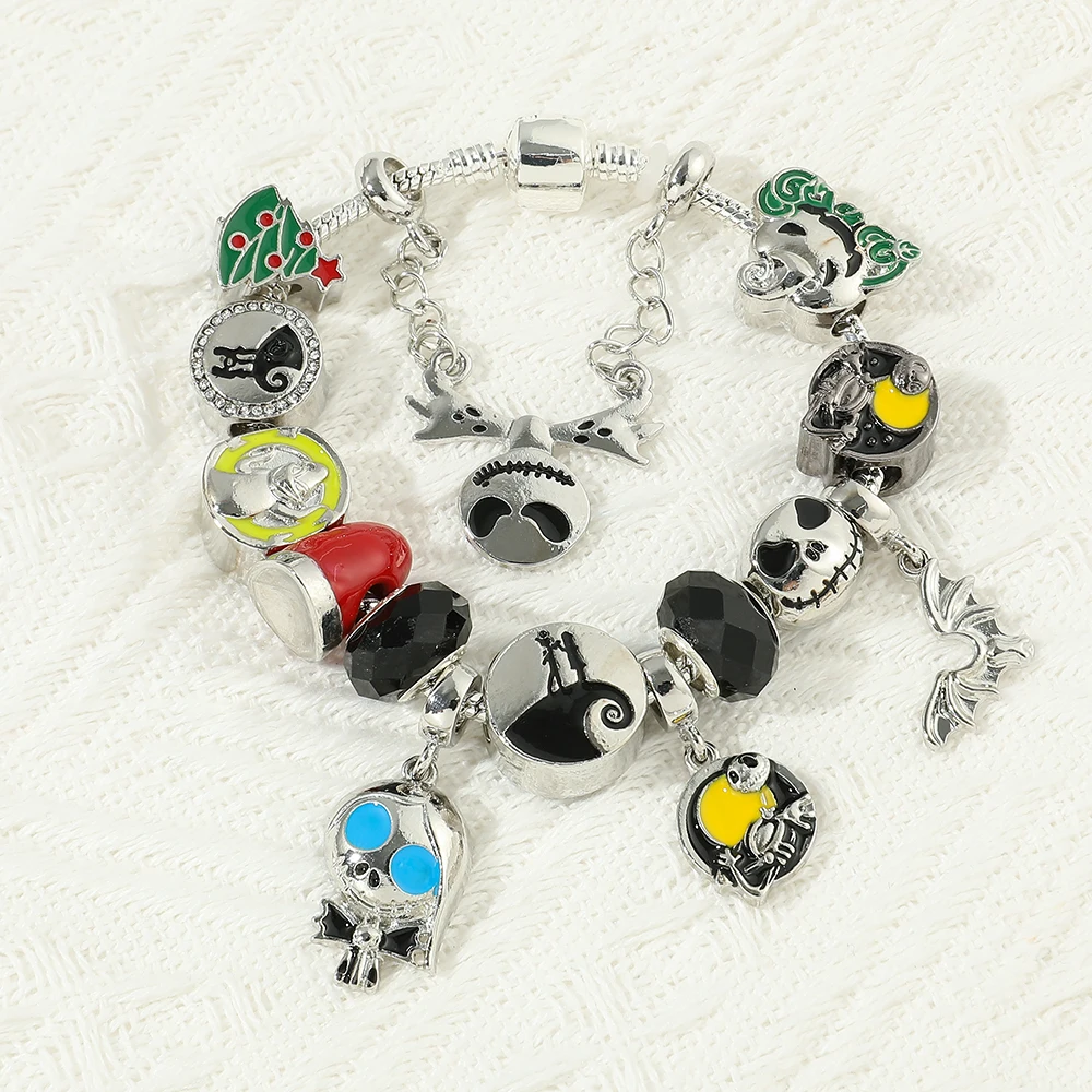 The Nightmare Before Christmas Charms Bracelets Cute Jack Skellington Pendant Bangle Beads Bracelet for Women Jewelry