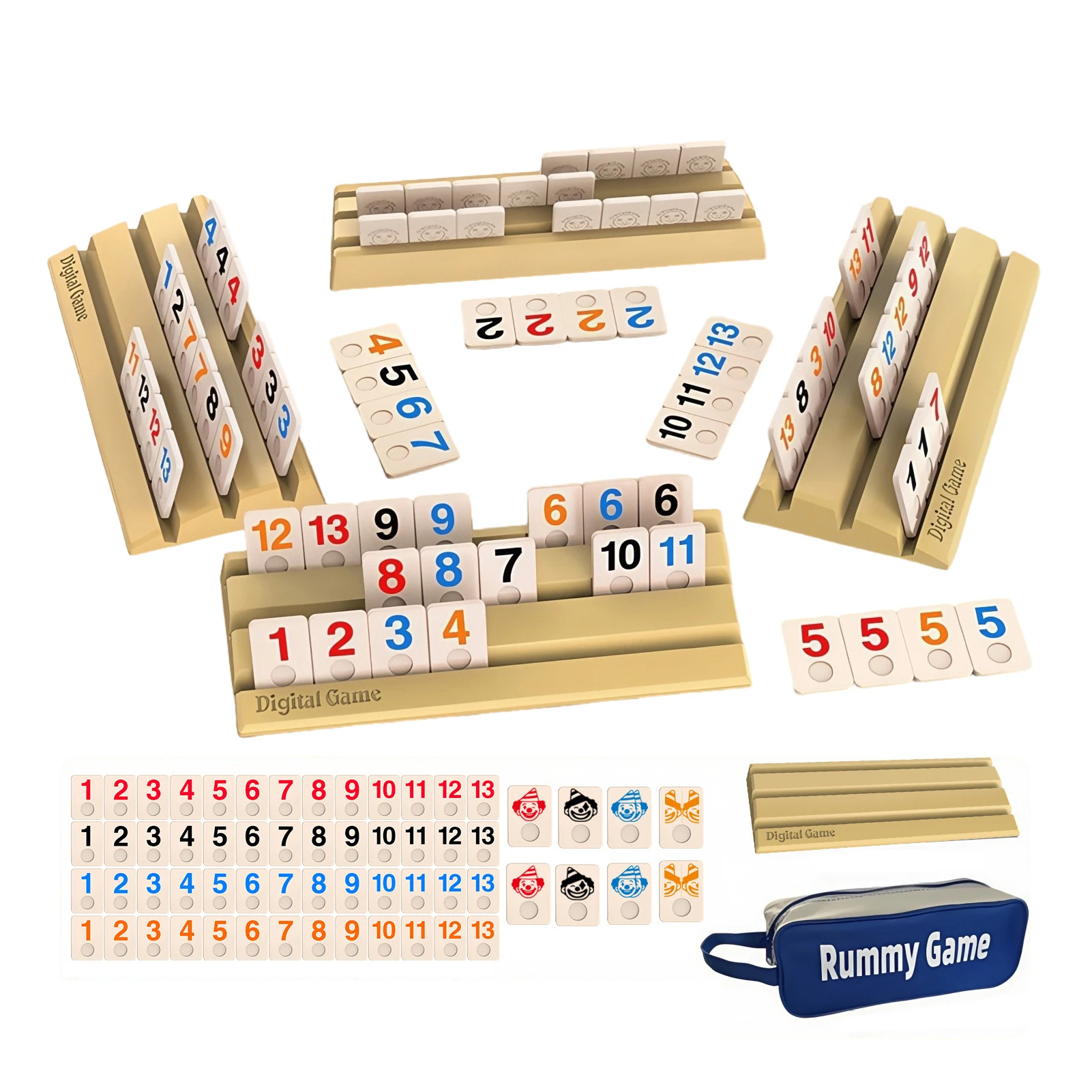 

Портативная деревянная настольная игра Rummy Tile с 4 стеллажами 104 игровой набор Rummy Cube Tile для семьи, классические настольные игры