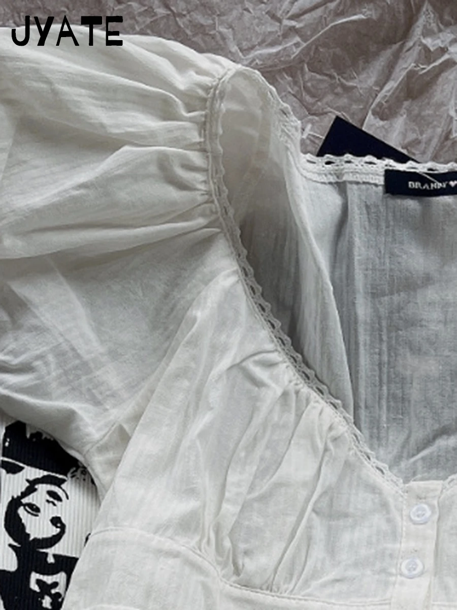 White Striped V-neck Buttons T-shirts Women New Casual Cotton Lace Trim Sexy Crop Tops Sweet Cute Preppy Style Blouse Tees Y2K