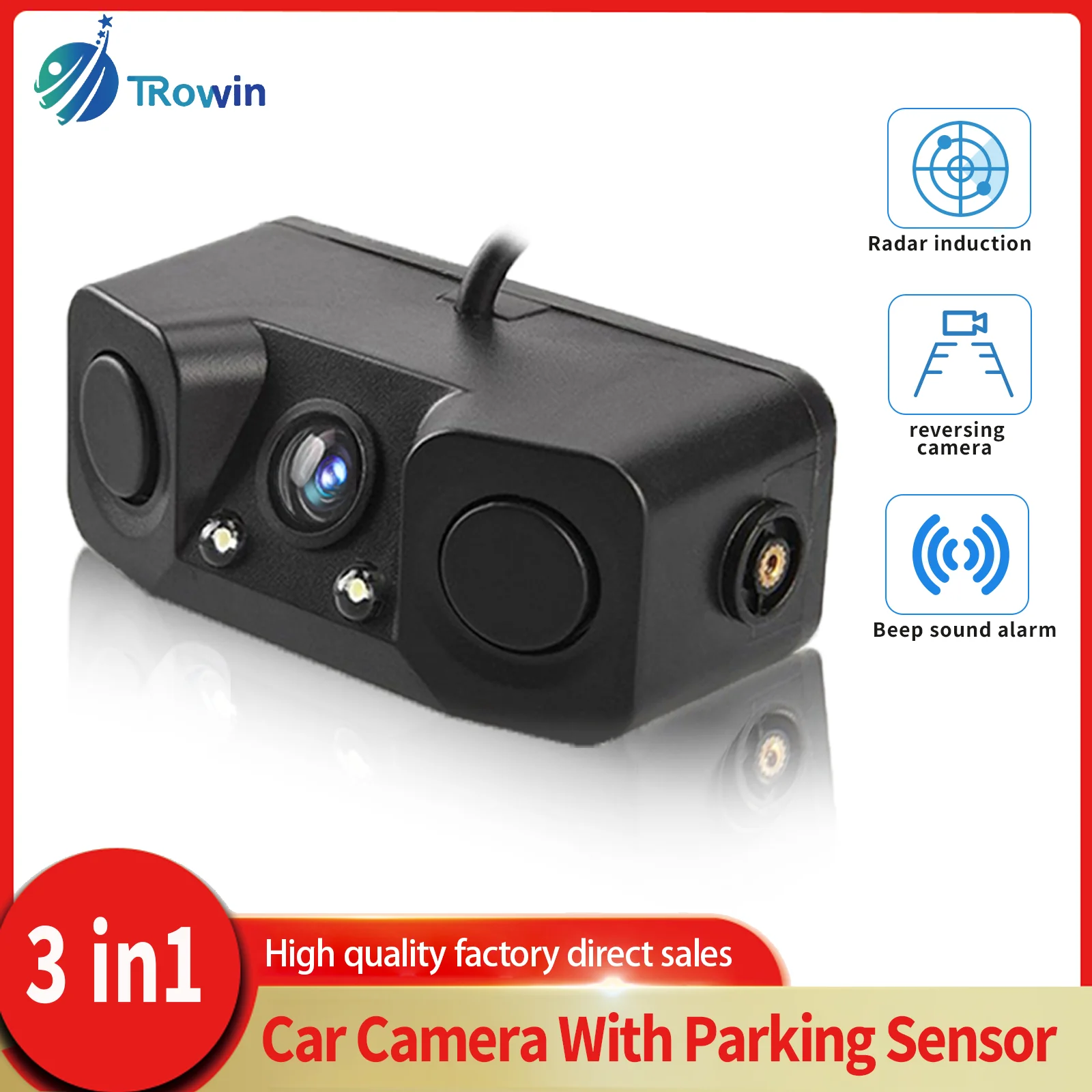 3IN1 Car Parking Sensor Car Night Vision Reverse Backup Rear View Camera 2 Radar Detector Sensors BiBi Alarm