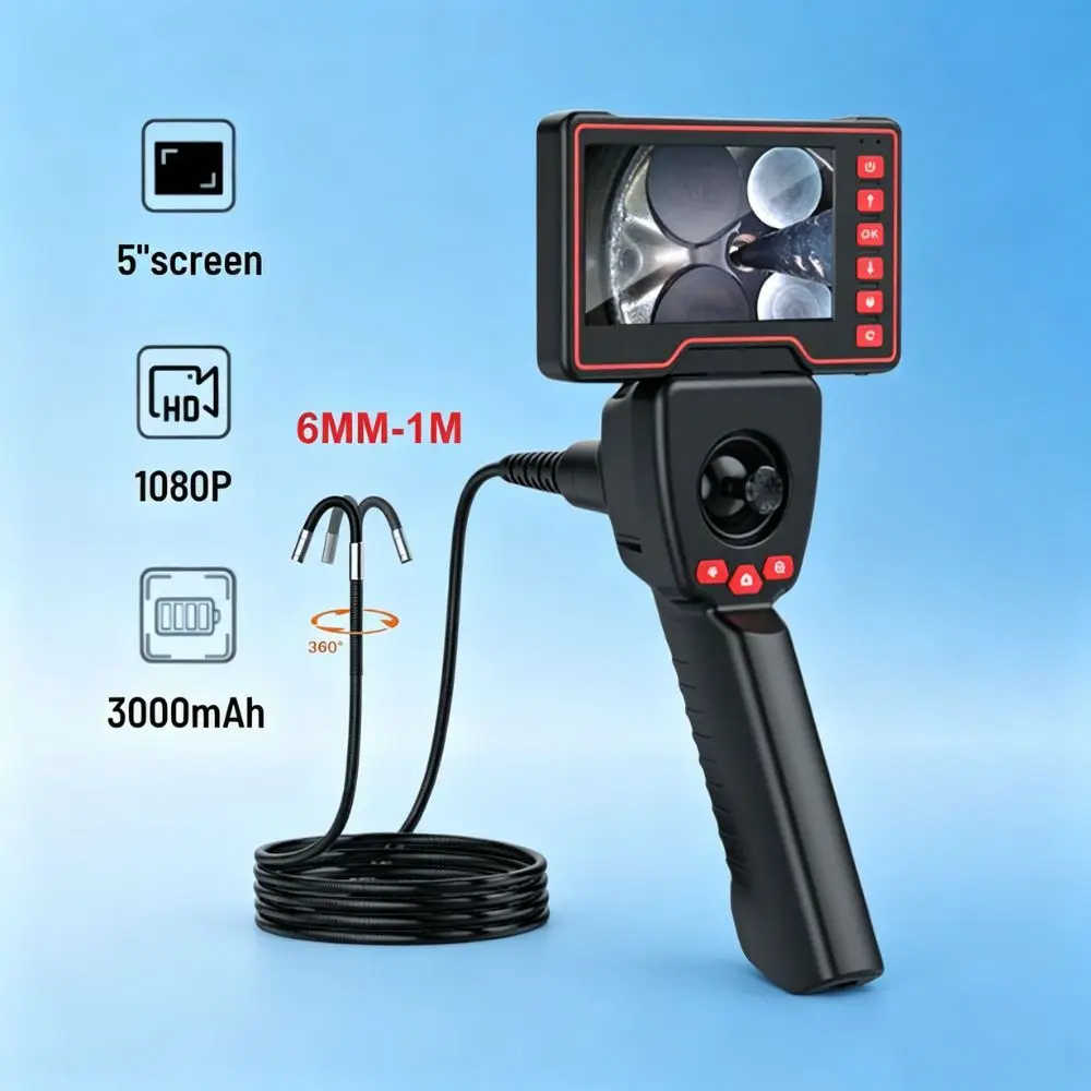 

HD 5 Inch Steering Endoscope with 6.0mm 4 Way 360° Flexible Inspection Camera for Engine Sewer Industrial Use