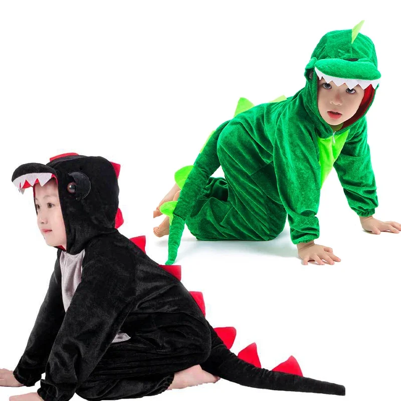 Cute Kids Animal Dinosaur Kugurumi Costume Cosplay Boys Child Green Black Kindergarten School Party Student Game Role Play Suit
