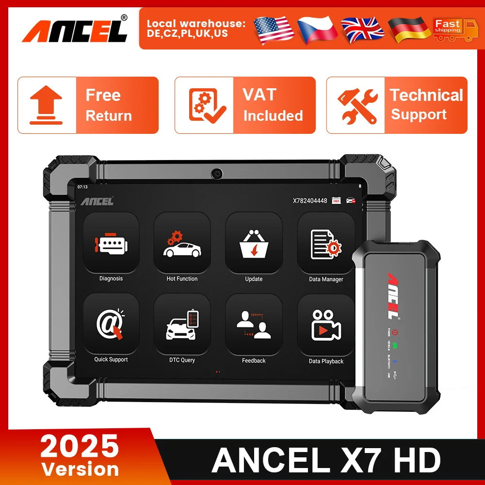 

ANCEL X7 HD OBD2 Сканер грузовиков ECU EPB ABS Сброс масла Двунаправленный 24 В 12 В Все системы Дизельный сверхмощный диагностический инструмент для грузовиков