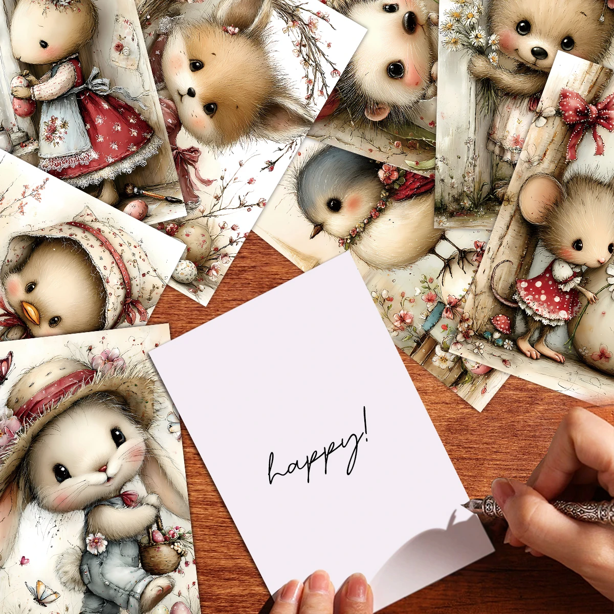 20 Stück Vintage entzückende Tier-Ostern-Wandaufkleber, Karten und Postkarten, Frühlingswand-Fenster-Dekoration, Herzfelt-Geschenk, Osterparty-Hintergrund – Detail 3