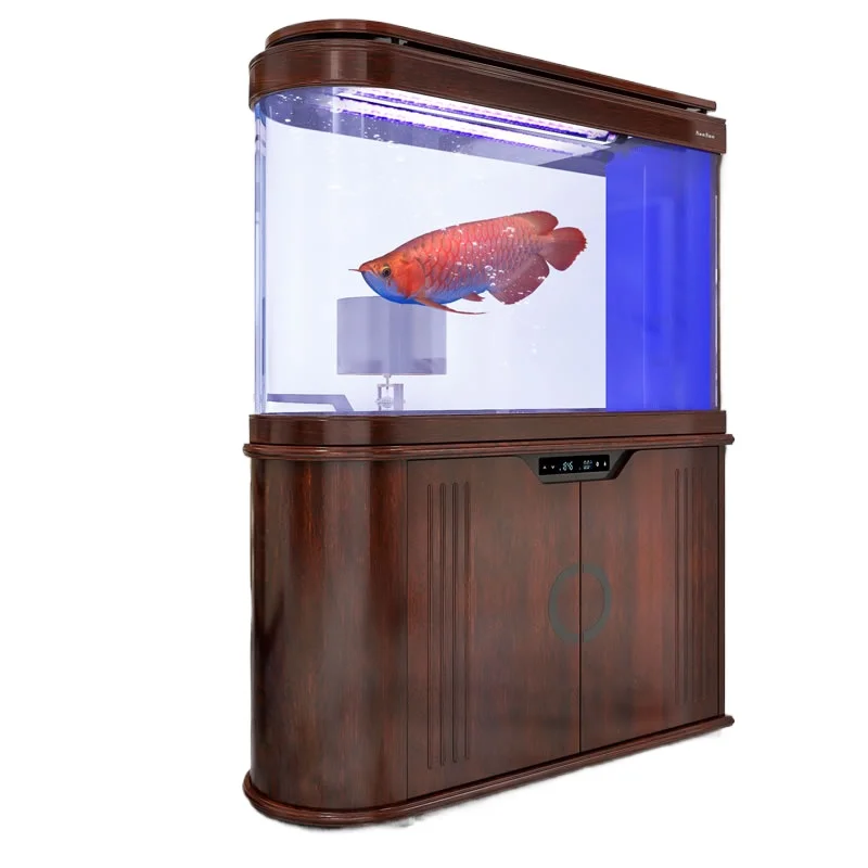 Screen partition fish tank, living room household large hot bending aquarium glass ecological bottom filter fish tank