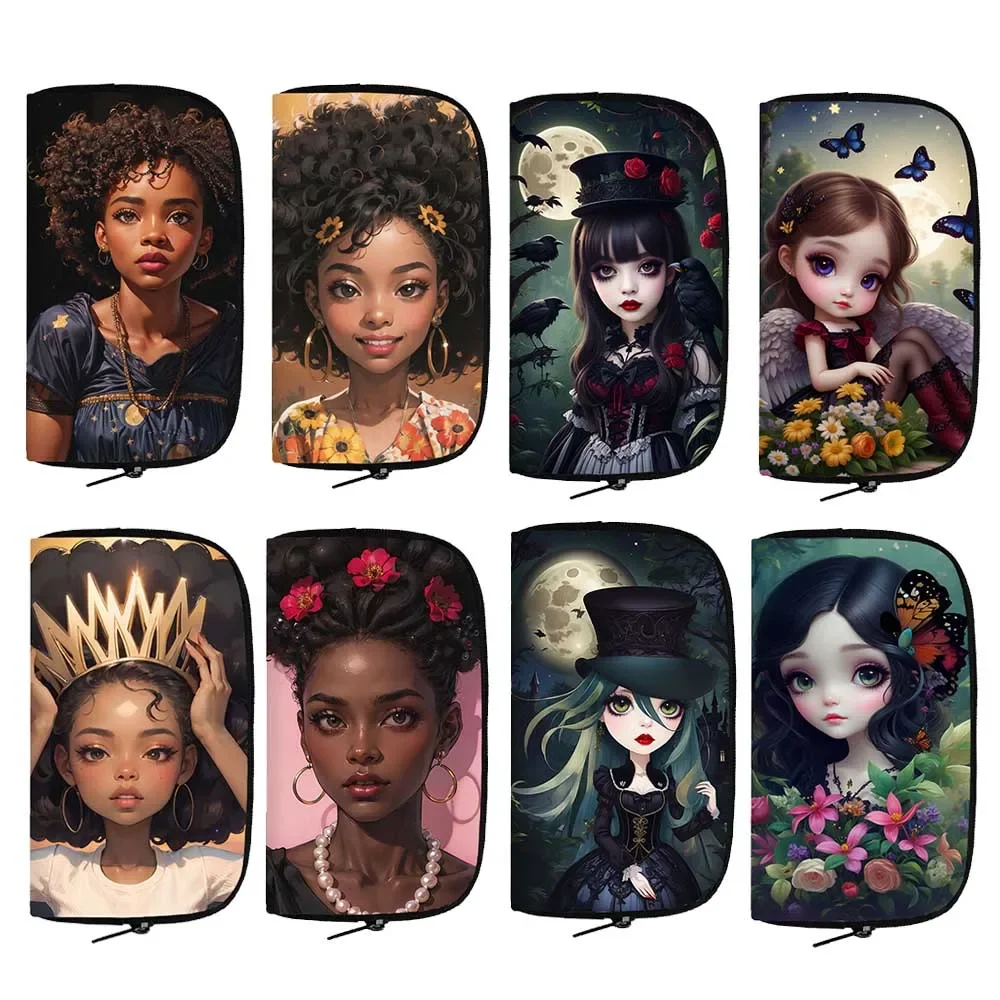 Gothic Cartoon Girls / Afro Latino Girls Wallet  African Women Purses Key Credit Card Phone Holder Money Bag Long Wallets Gift