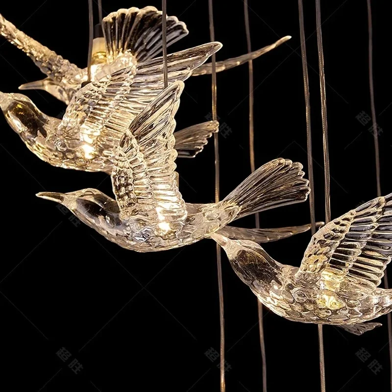 Dove LED Acrylic Pendent Lamp Pigeon Staircase Chandelier Hall Ceiling Lighting Bird Stairwell Droplight Indoor Decoration Light
