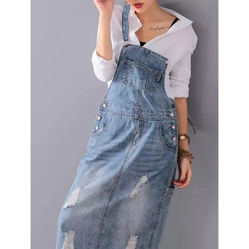 

Hole Suspenders Women's Denim Skirt 2023 Summer Fashion European and American New Style Old Style Denim Dress