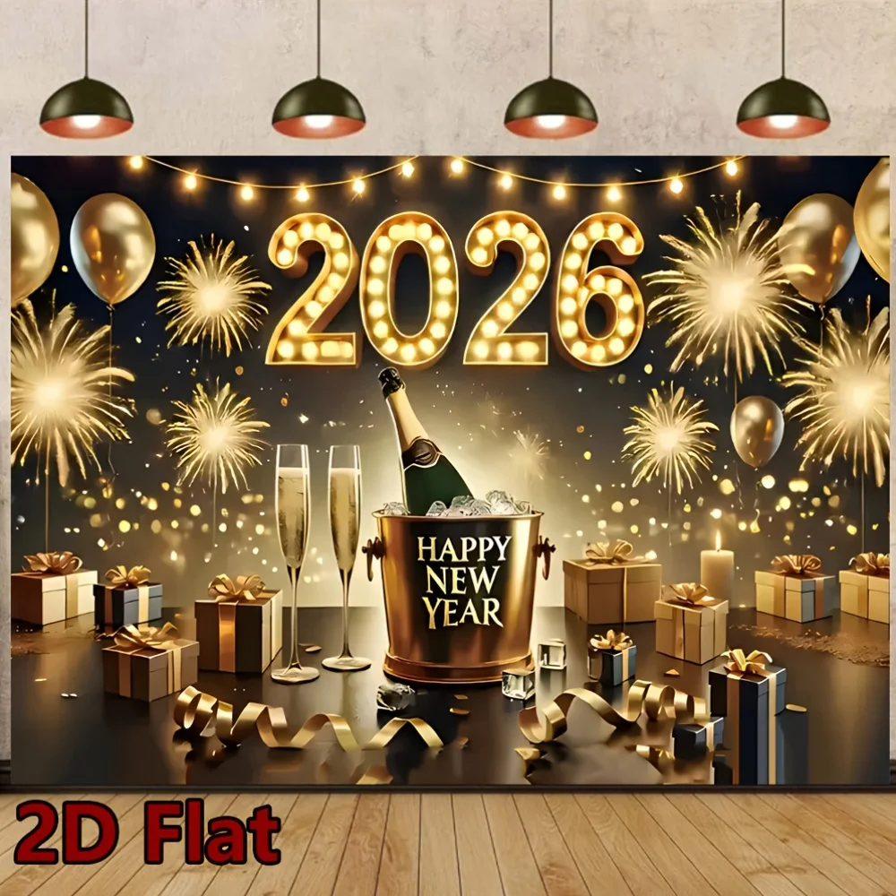 VIKAMA 2026 السنة الجديدة نسيج الشمبانيا الألعاب النارية غرفة المعيشة حائط الخلفية ليلة رأس السنة ديكور غرفة الحفلات #2