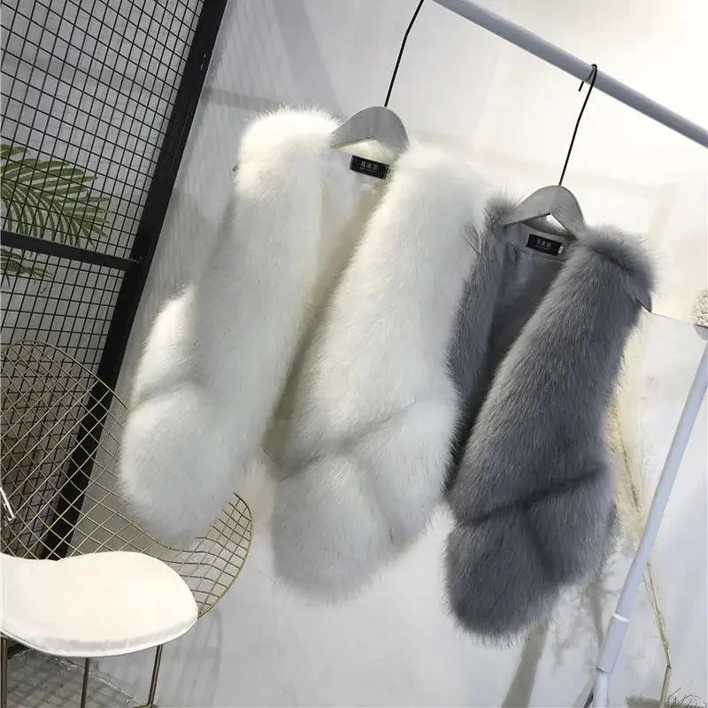 Faux Mink Fur Vest Metal Buttons Female Autumn Winter New Zipper High Collar Warm Short Tank Top Shoulder Jacket Waistcoat Fur