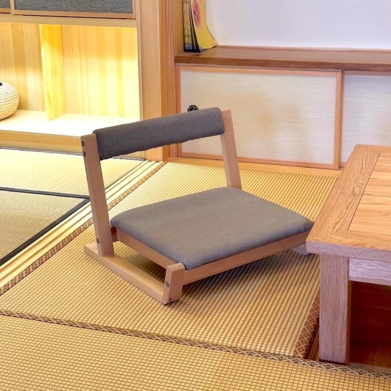 Japanese Tatami Chair Solid Wood Backrest Floor Seat for Tea Ceremony Legless Meditation Stool Zen