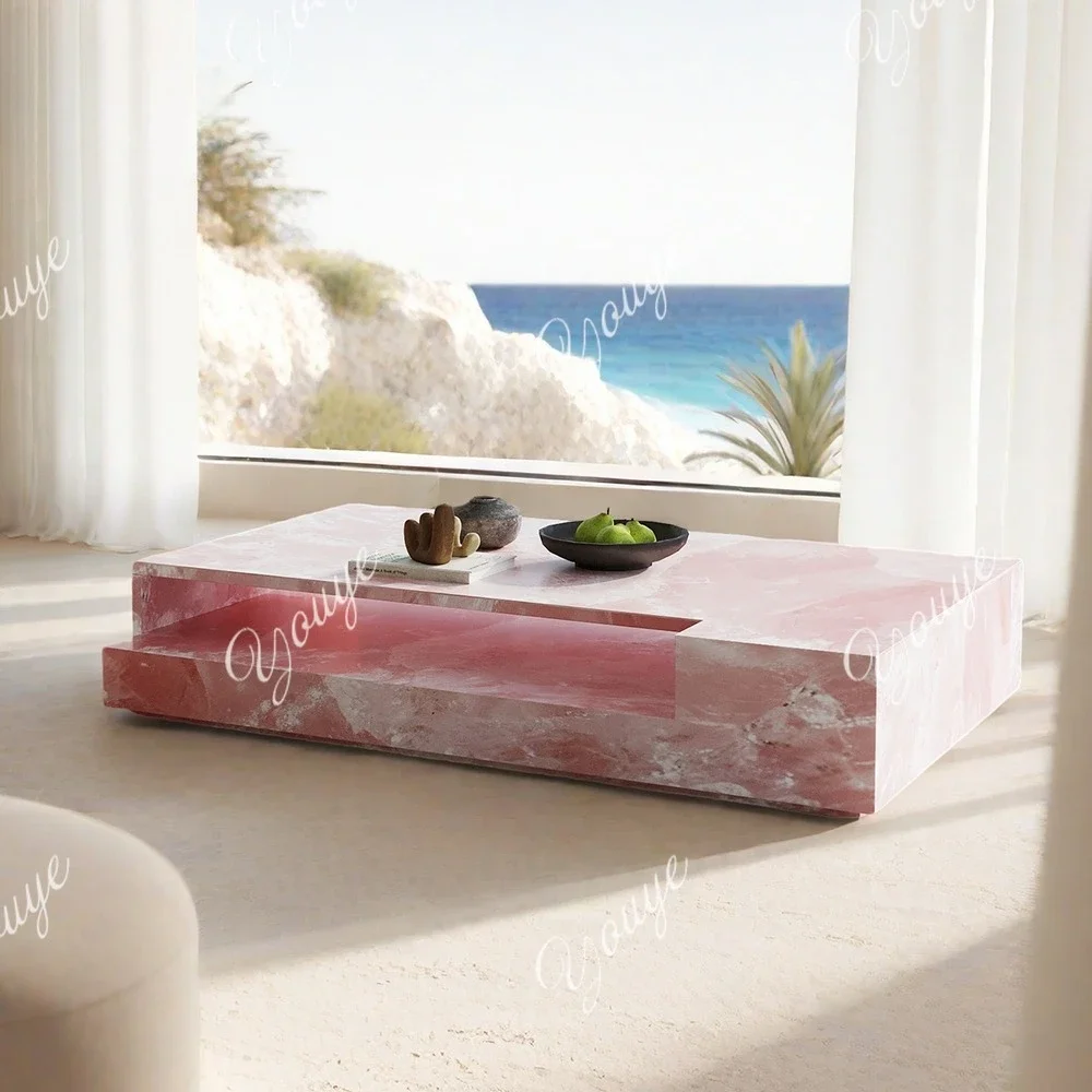 

BX Pink Jade Marble Luxury Stone Slate Jade Creative Designer Rectangular Living Room Coffee Table Tea Table