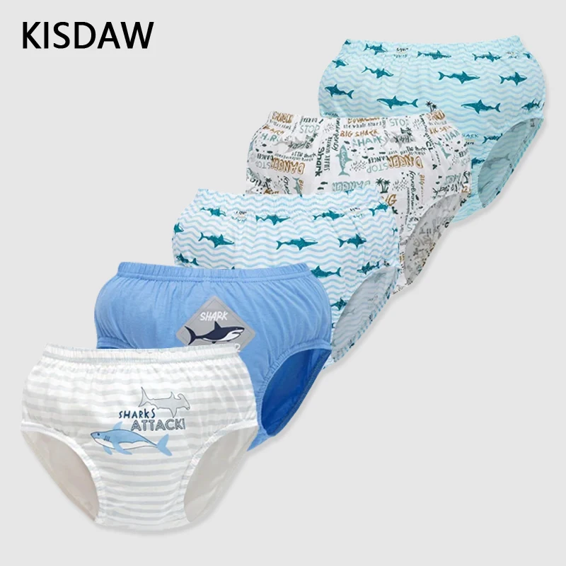 5 Pcs/Lot Cotton Children Underwear Shark Cartoon Patterns Boys Panties Breathable Kids Underpants Soft Sweatproof Boys Boxers