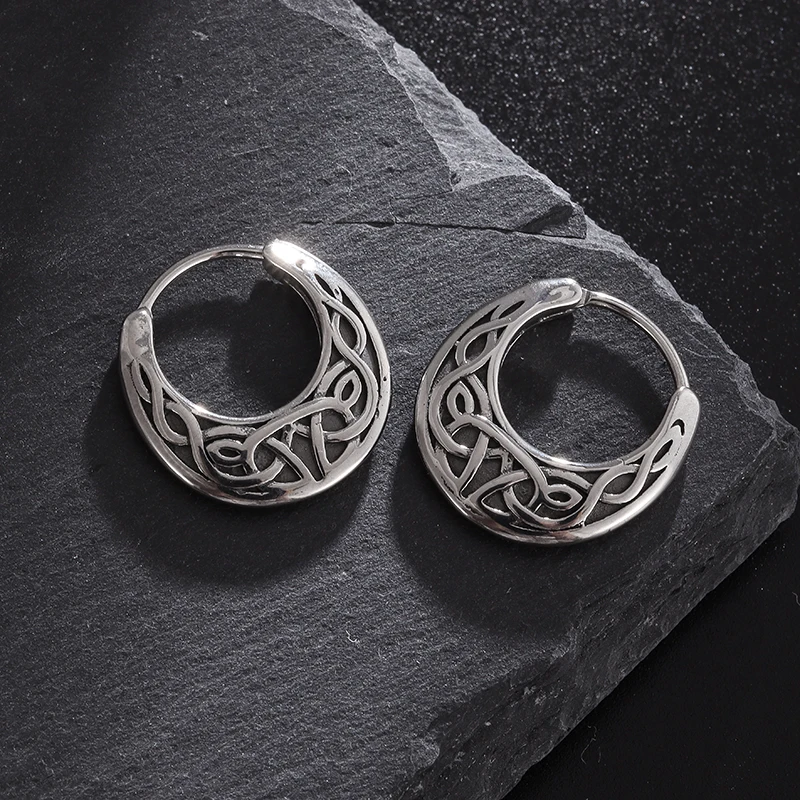 Vintage Nordic Celtic Knot Hoop Earrings Men Womens Gothic Punk Hypoallergenic Jewelry Holiday Style Gift image 4