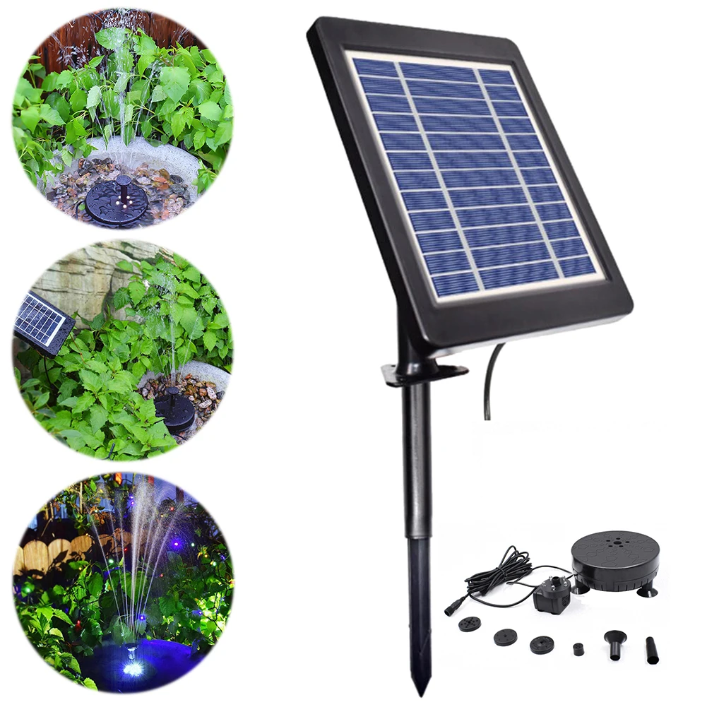 3.5W 6V Solar Fountain Pond Pump Kit 175L/h Solar Water Pump Kit 5 LED Light Solar Fountain for Bird Bath Ponds Garden Fish Tank